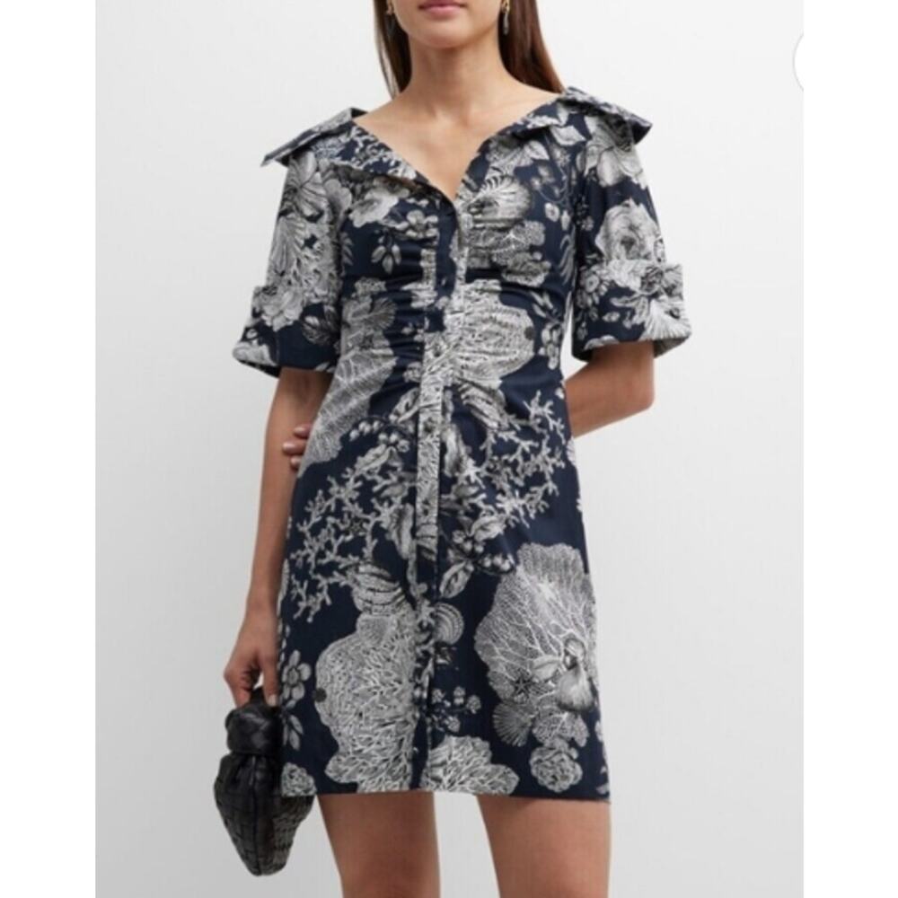Lela Rose Open Neck Floral-Print Shirtdress